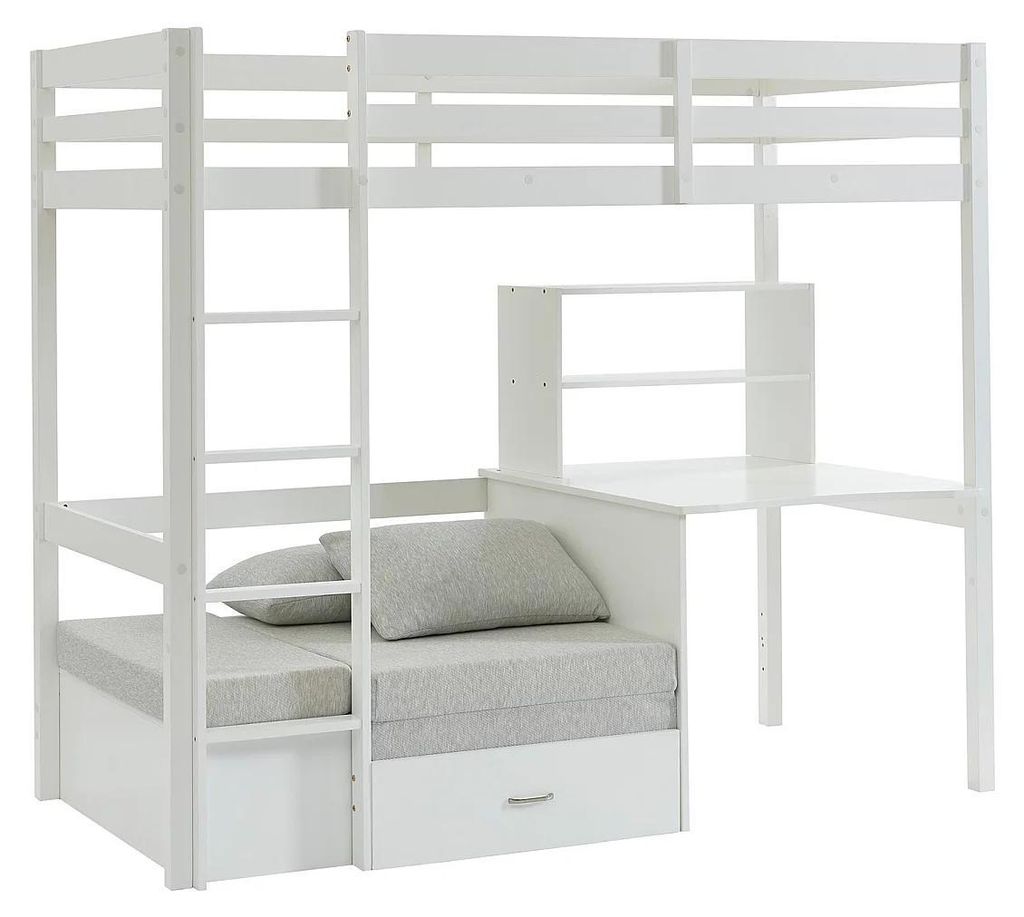 Hochbett 90 x 200 cm mit Schreibtisch, Schlafsofa und Produktbild 