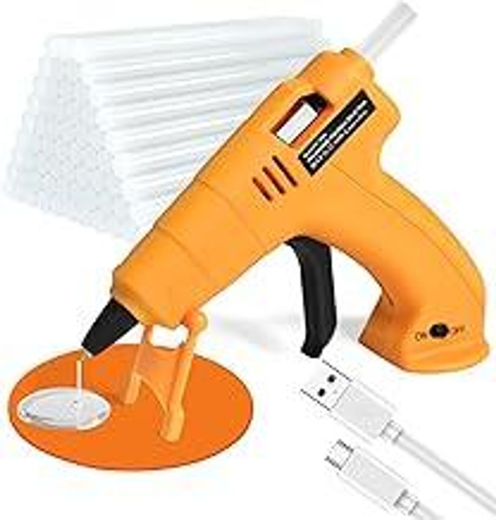 MAXDONE Heißklebepistole Akku, Heißklebepistole Kabellos mit 30 Heißklebesticks 7mm & Silikonmatte, USB Typ-C Aufladende 3000mAh, Tragbar Klebep...