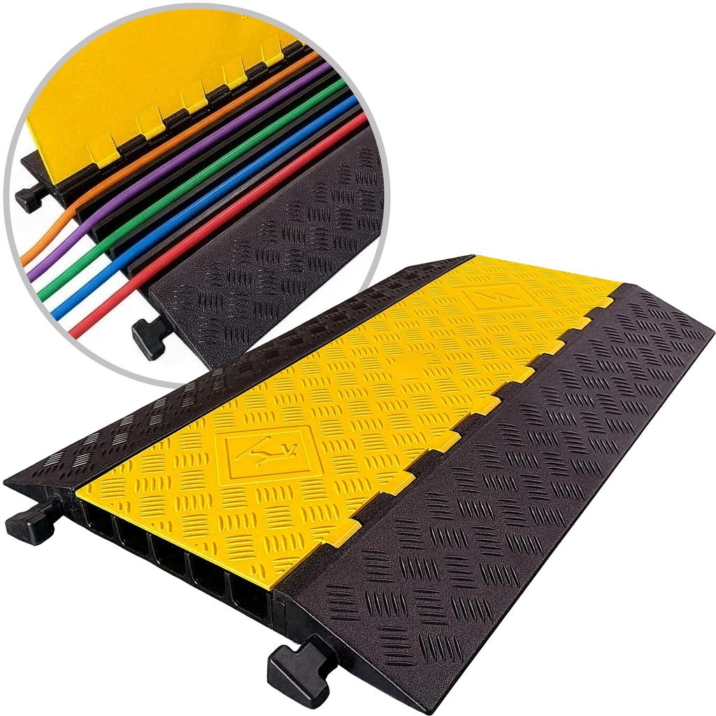 Floordirekt Kabelbrücke 5 Kanal Arko, Kabelschutzbrücke bis 20t, Kabelrampe Überfahrrampe, Kabelkanal Boden, rutschfest & wetterfest - 90x55x5 cm