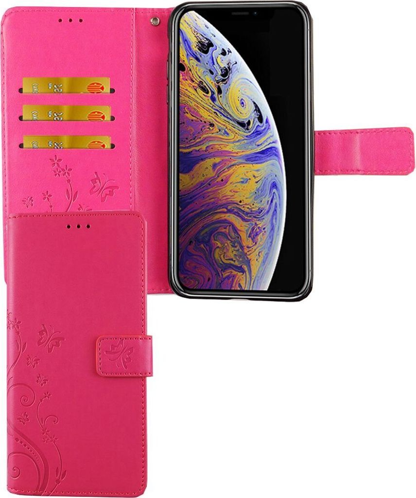 Apple iPhone XS Max Handy Hülle Schutz-Tasche Cover Flip-Case Kartenfach Pink
