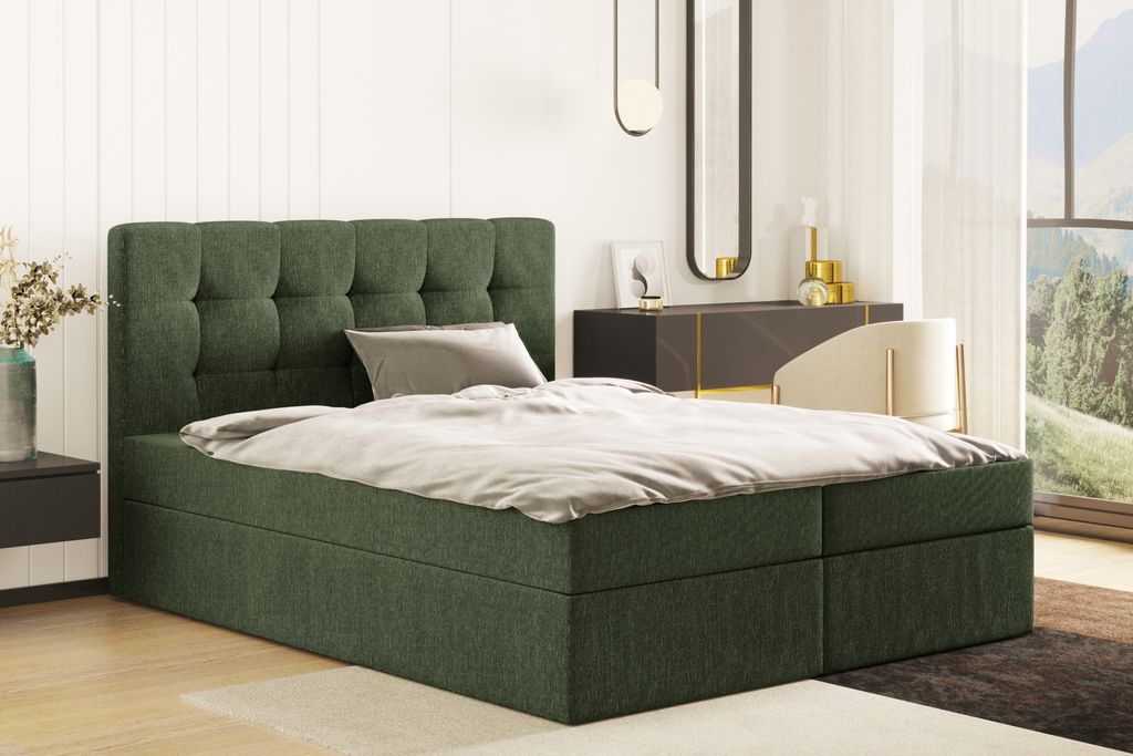 Kaiser Möbel Boxspringbett mit matratze und bettkasten, Schlafbett LUDANO 120 cm x 200 cm stoff Sydney Grün H3