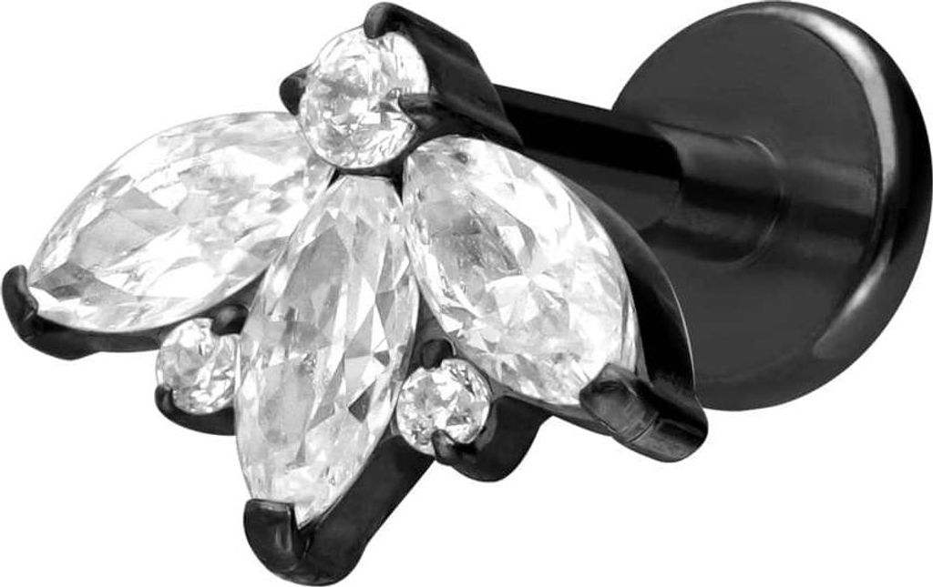 Ohrpiercing, Nasenpiercing Titan Labret mit Innengewinde LOTUSBLÜTE Schwarz Stablänge: 7mm | Stabstärke: 1,6mm