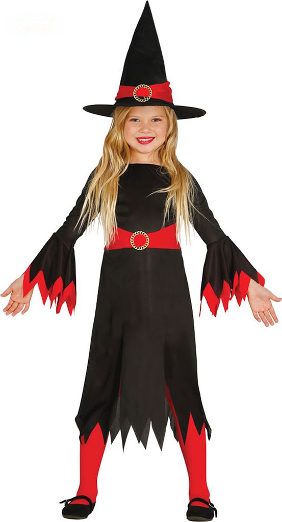 Hexenmeisterin Halloween Kostüm Schwarzer Hut Roter Akzent Produktbild 
