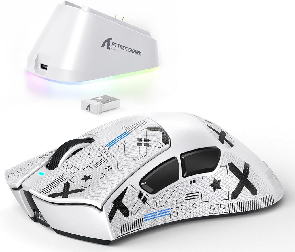 Kabellose Gaming-Maus V3PRO mit Magnet-Ladedock, PAW3311 Sensor, 25000 DPI, BT/2,4GHz/Kabel, 100M Klicks, 500mAh, 65g Ultraleicht für PC/Mac/Xbox/PS