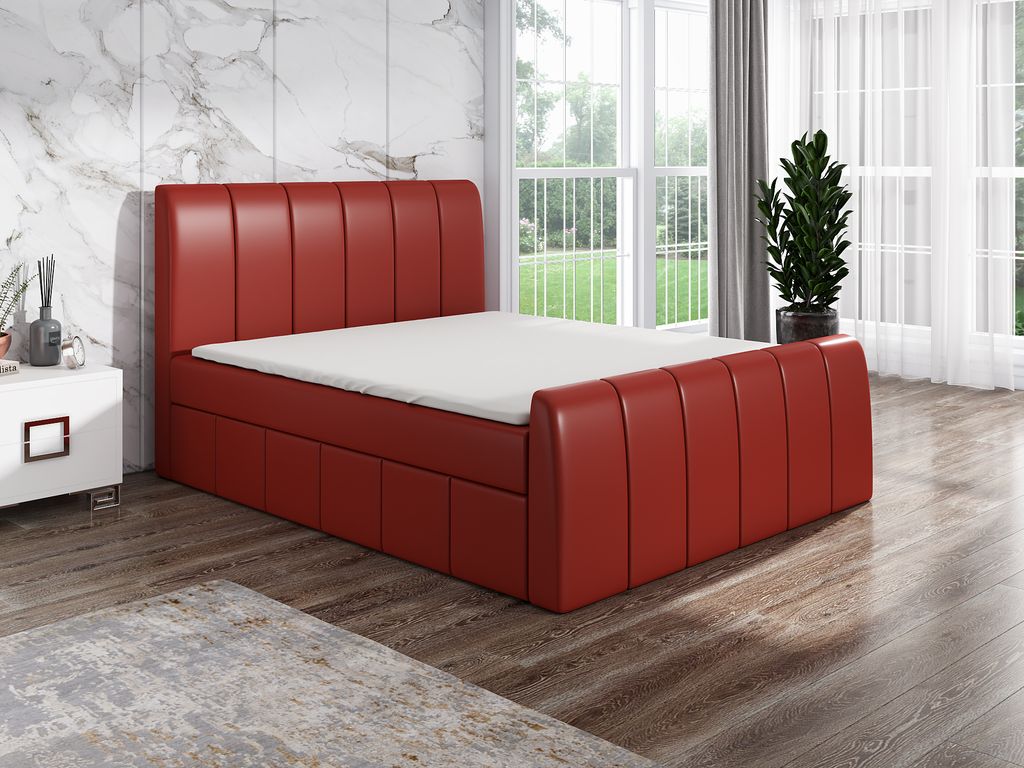 Boxspringbett JON 120x200 mit 2 Bettkästen, Bonell-Matratze und Topper. Farbe: Rot.