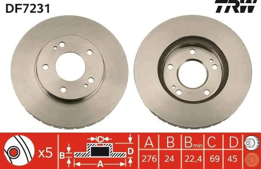 Disque de frein pour Mitsubishi Space Wagon et Runner TRW DF7231