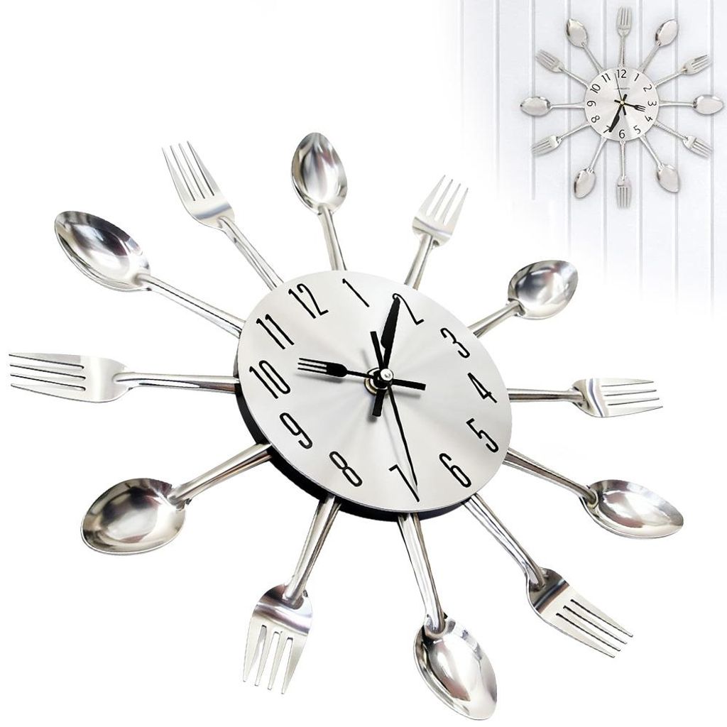 Kreative Küchen‐Wanduhr Metall modernes Besteck‐Design geräuschloser Mechanismus stilvolle Wanddekoration für Zuhause Gastronomie und privat...