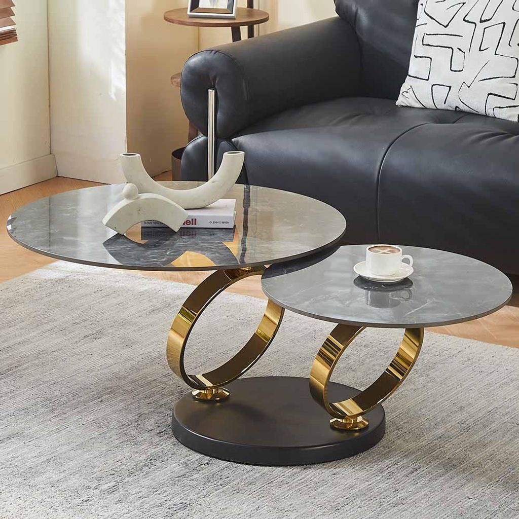 Milton & Oldbrook Couchtisch Drehbar Liverno Marmoroptik Schwarz