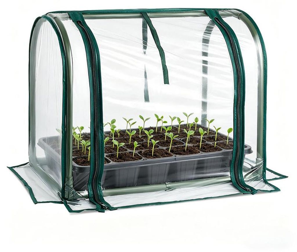 Mini Gewächshaus Pflanzenzelt PVC Anzuchtstation 70x50x70cm mit Reißverschluss für Sämlinge Kräuter Balkon Indoor Garten