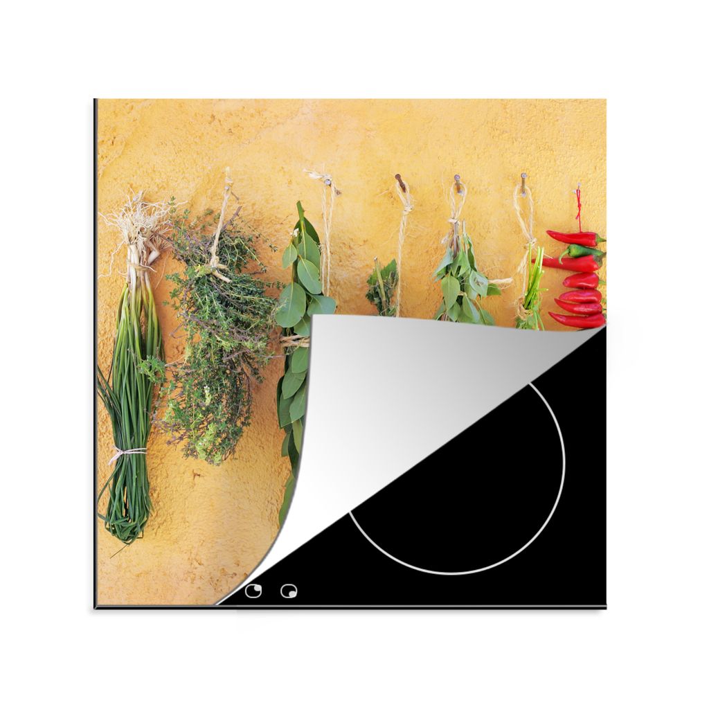 KitchenYeah Herdabdeckplatte Mediterrane Kräuter , 78x78cm, Küche Deko, Glaskeramikkochfeld Herdabdeckung, Abdeckplatte fùr Kochfeld