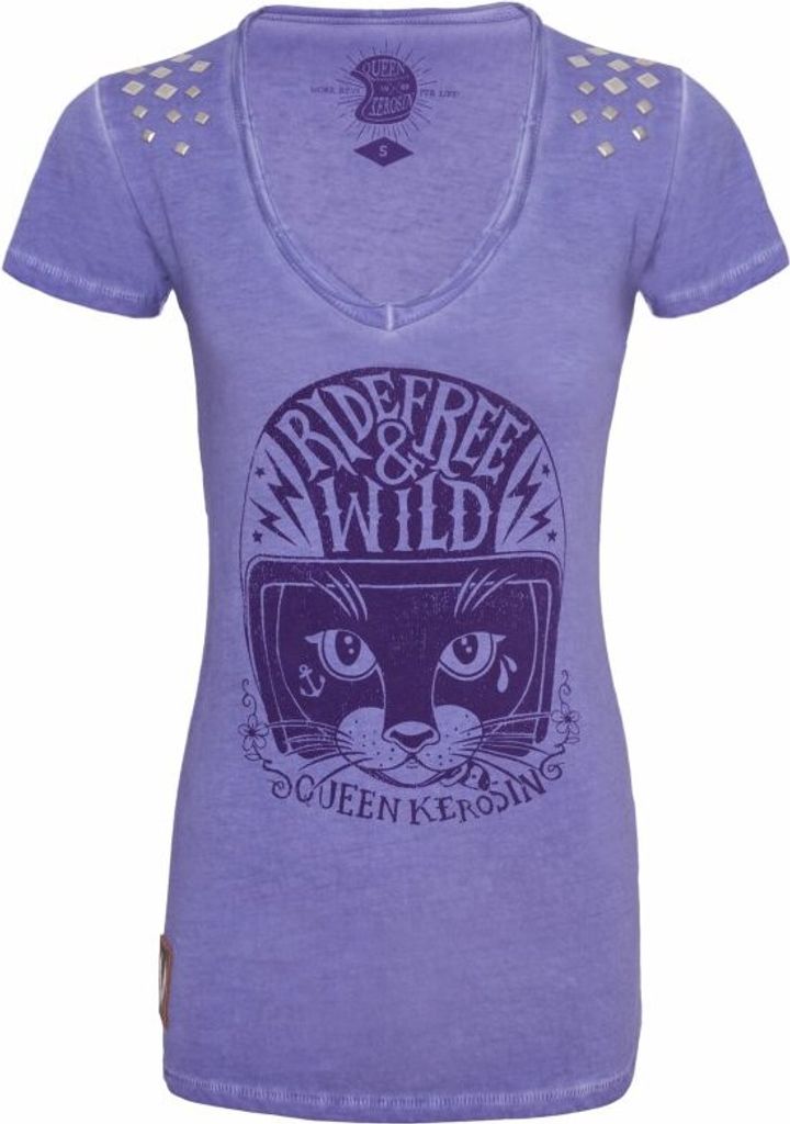 King Kerosin Female Shirt Ride Wild and Free Oilwashed Lila-XL