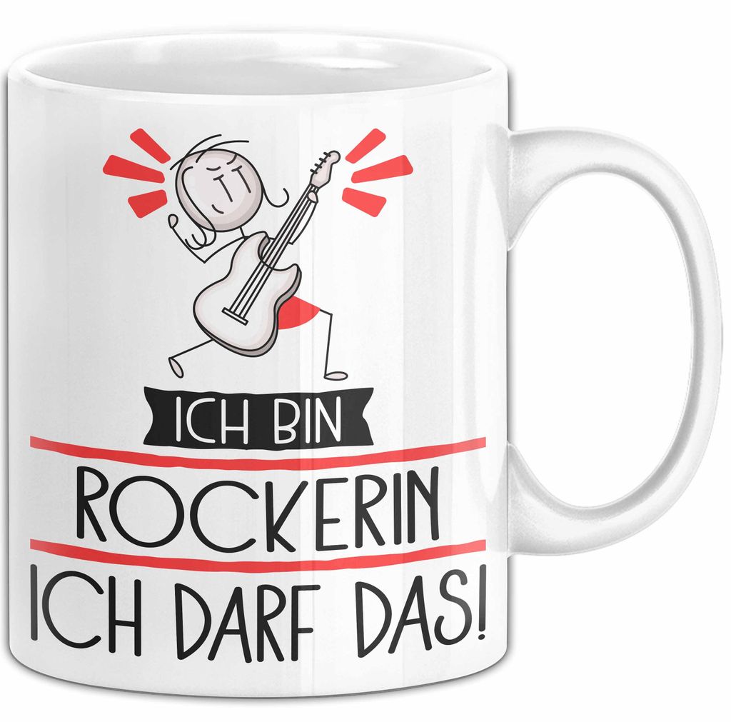 Geschenk für Rockerin Tasse Lustige Geschenkidee Geburtstag Ich Bin Rockerin Ich Darf Das (Weiß)
