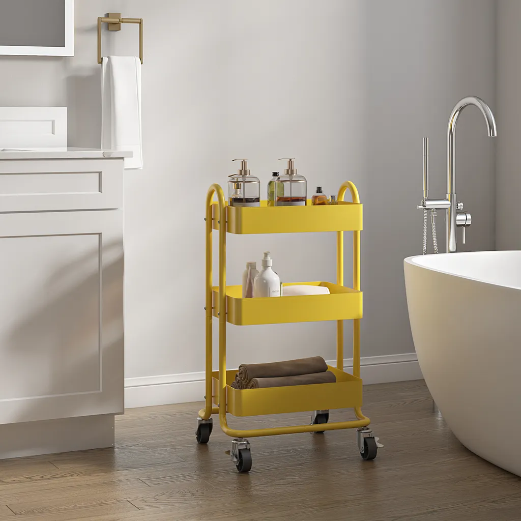 Carrello Portaoggetti Giallo Pyhäntä 3 Ripiani | Salvaspazio Casa - 2
