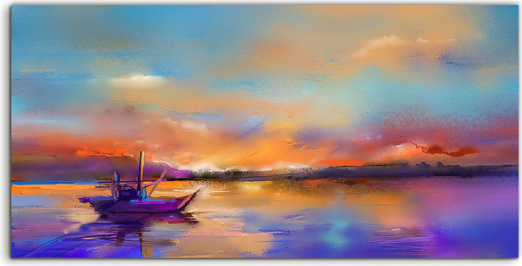 Coloray Canvas 100x50 Wandbild Leinwand Bilder Deko Wasser Schiff Aquarell farbenfroh