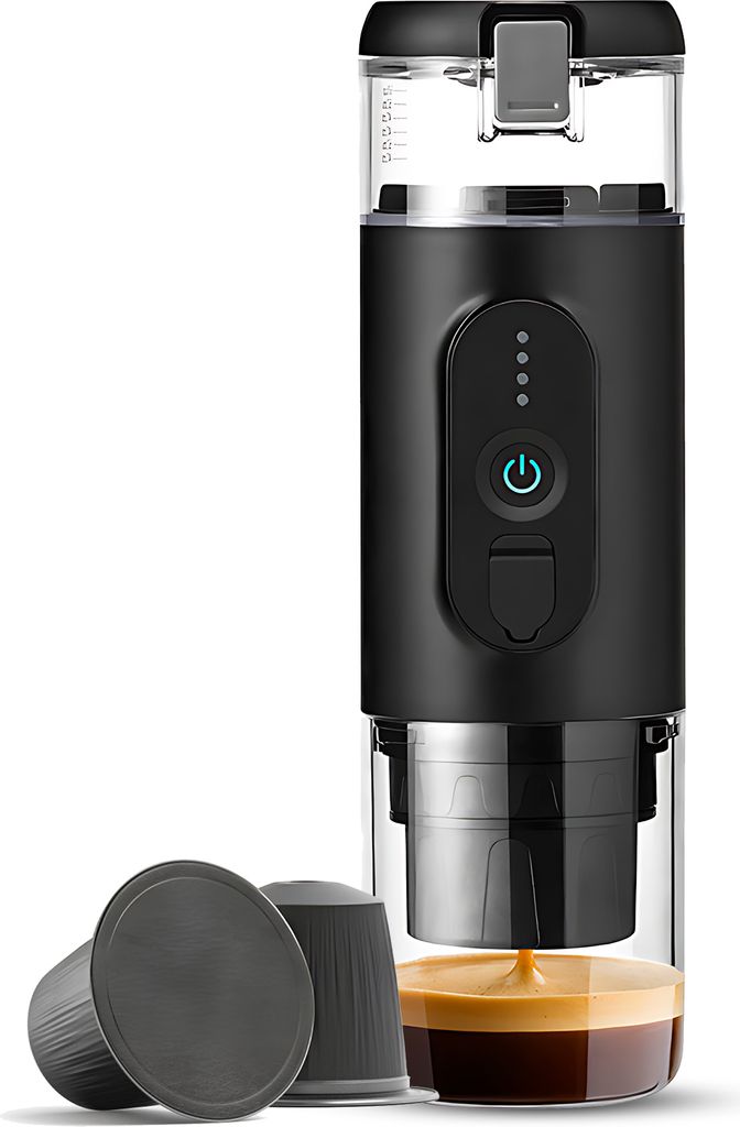 Tragbare elektrische Espressomaschine, kabellose Heizung, Einzelportions-Mini-Kaffeemaschine mit 2-in-1-Kaffeepulver-/Kapselbehaelter, 18-Bar-Pumpe...