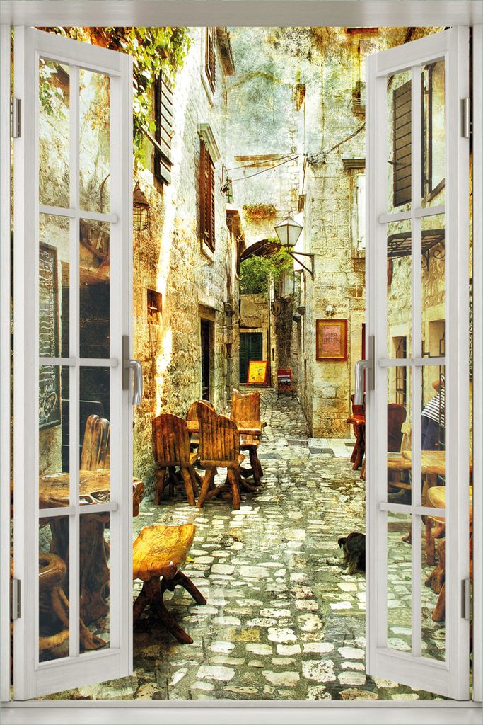 Wallario Poster mit Fenster-Illusion: Italienische kleine Gasse, Größe: 61 x 91,5 cm (Maxiposter)