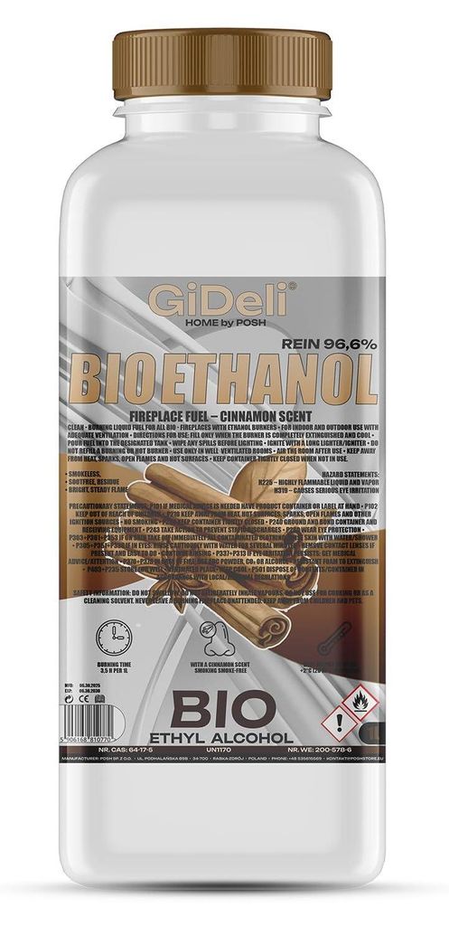 Bioetanolo profumato alla cannella 96,6% 1L per caminetti Immagine del prodotto 