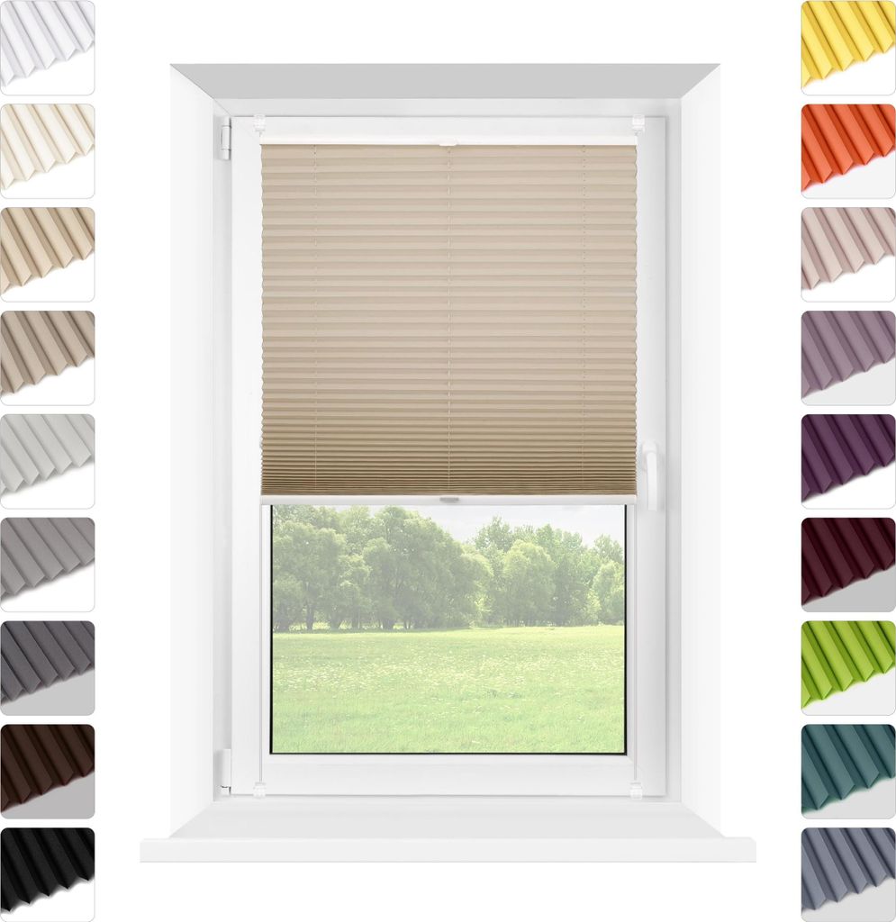 Mardom | Plissee - Ohne Bohren - 80 x 120 cm - Beige - Klemmfix - Halbtransparent - Halbverdunkelnde Einfarbig - Sichtschutz