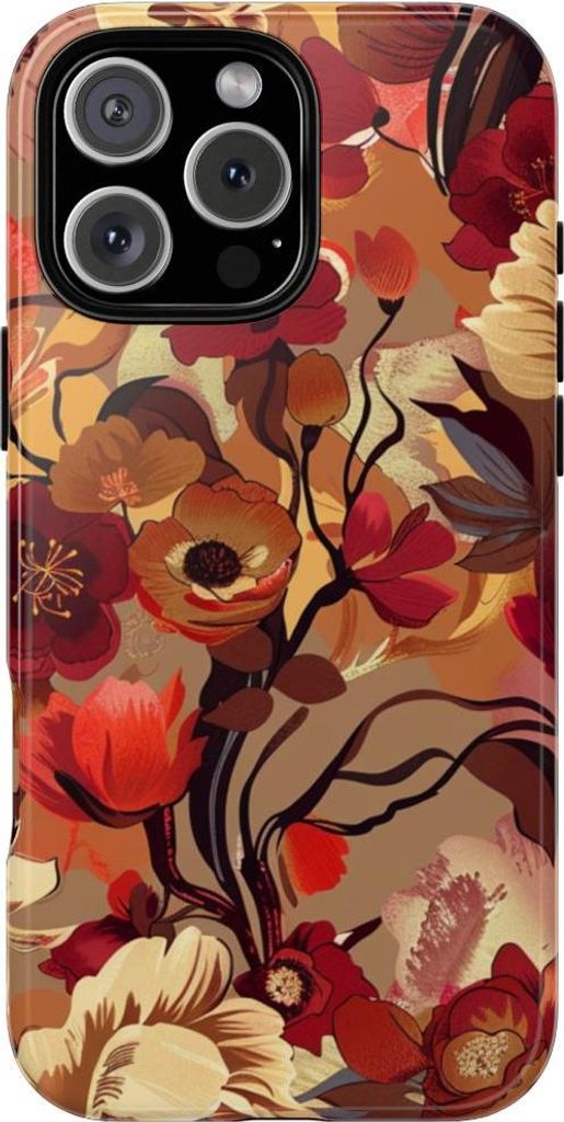 Warme Blumenpracht in Burgunderrot und Orange – Hülle Kompatibel mit iPhone 16 Pro Max