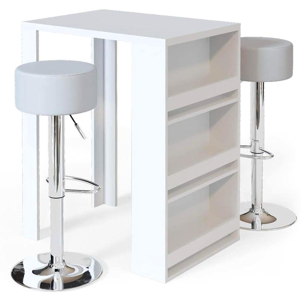 Bartisch-Set in Weiß, 57 x 80 cm mit 2 Barhockern, vielseitig einsetzbar als Ess- oder Arbeitsbereich