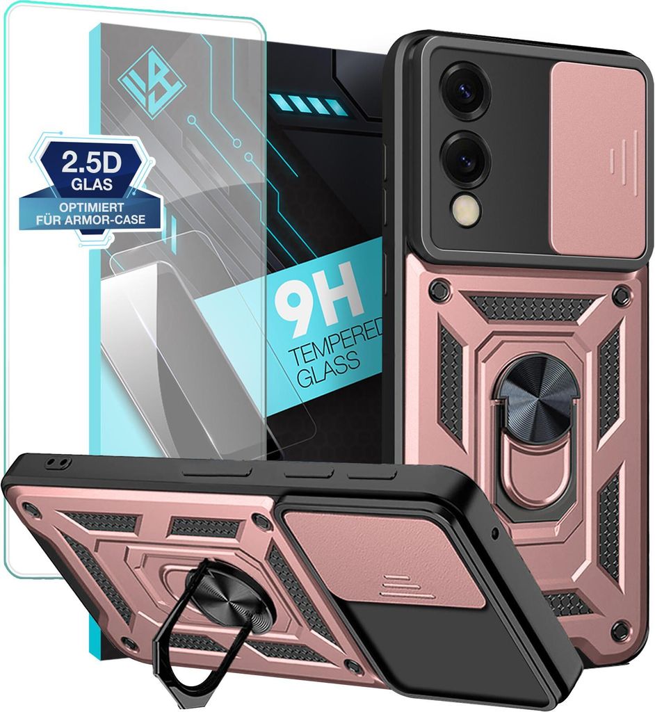 Armor Handyhülle für Samsung Galaxy S25 Edge mit 9H Displayglas Displayschutz Kameraschutz Handy Panzer Case Cover Schutzhülle Outdoor Farbe: Ro...
