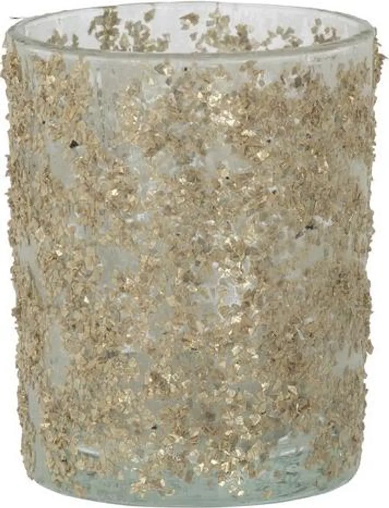 J-Line Porte-bougie Paillette Champagne en Verre - Grand Modèle Ø 10 cm