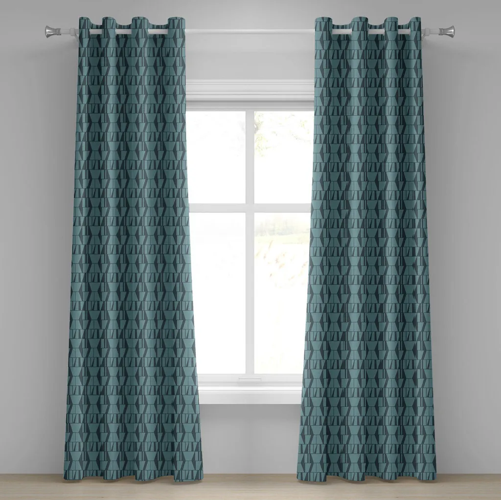 Rideau géométrique minimaliste vert 280x175, finition œillets acier