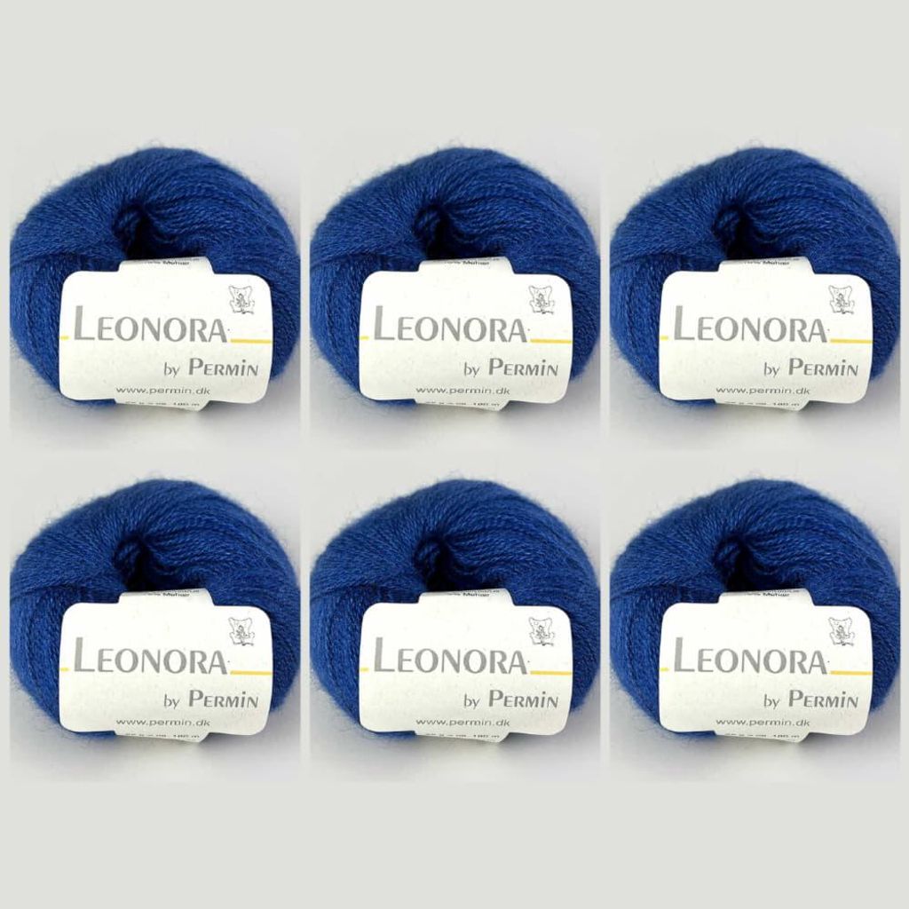6x Leonora by Permin – Edles Seide-Wolle-Mohair-Garn (08 royalblau)