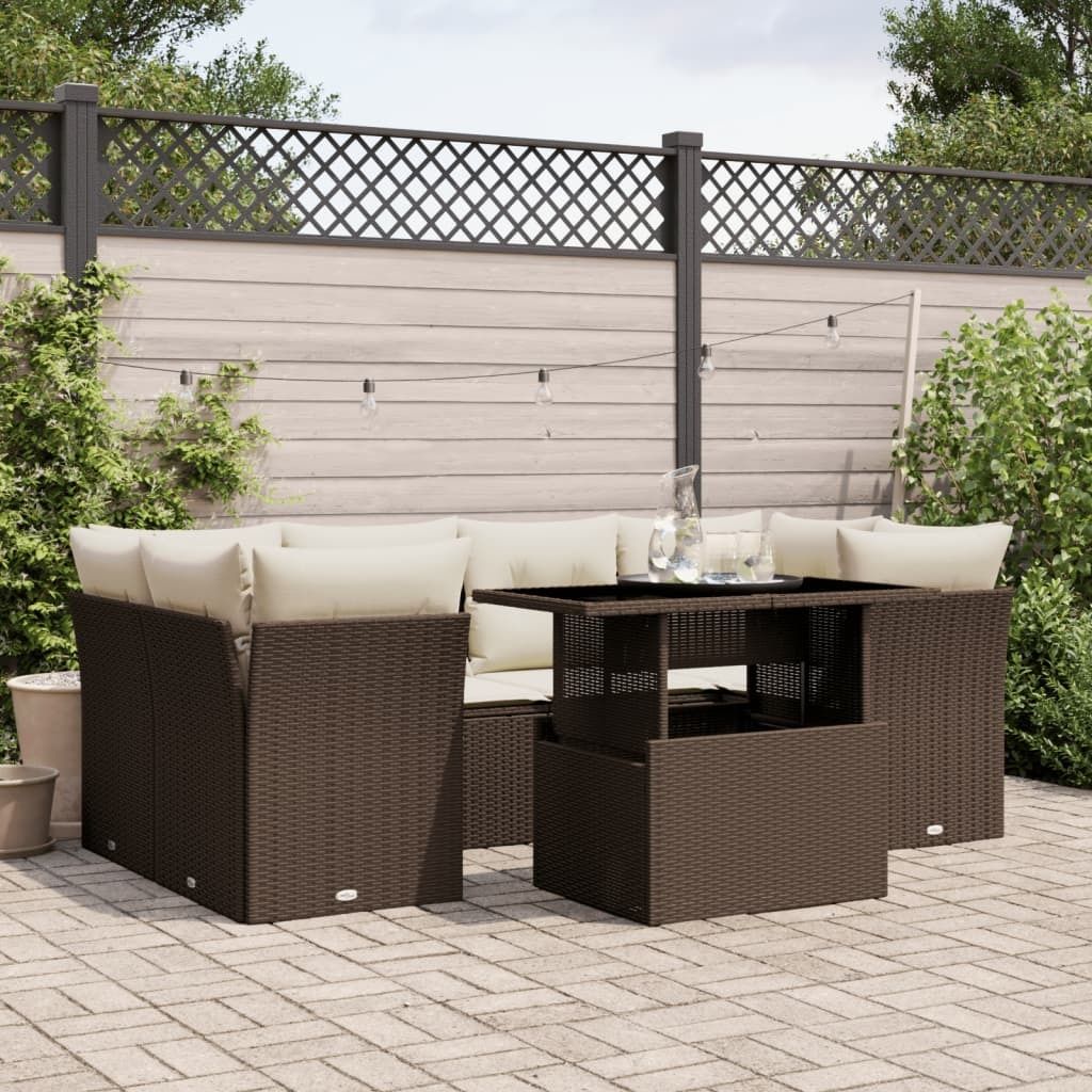 Maison Exclusive - 7-tlg. Garten-Sofagarnitur mit Kissen Braun Poly Rattan
