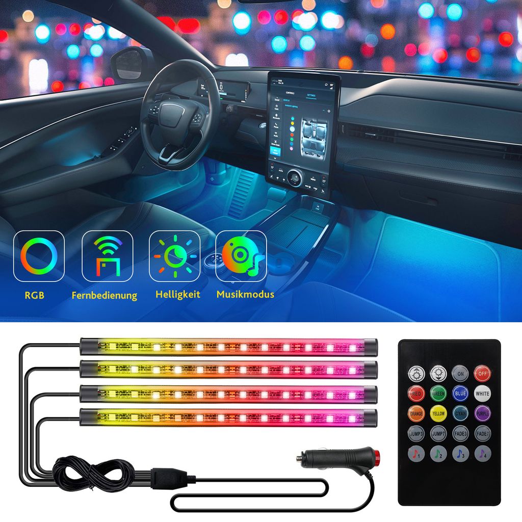Universal Dekoration 4Pcs Streifen Auto Innenbeleuchtung Led Auto Innenraum  Led Licht Zubehör