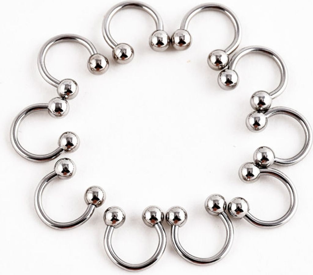 10-teiliges Edelstahl-Piercing-Set in Hufeisenform für Produktbild 