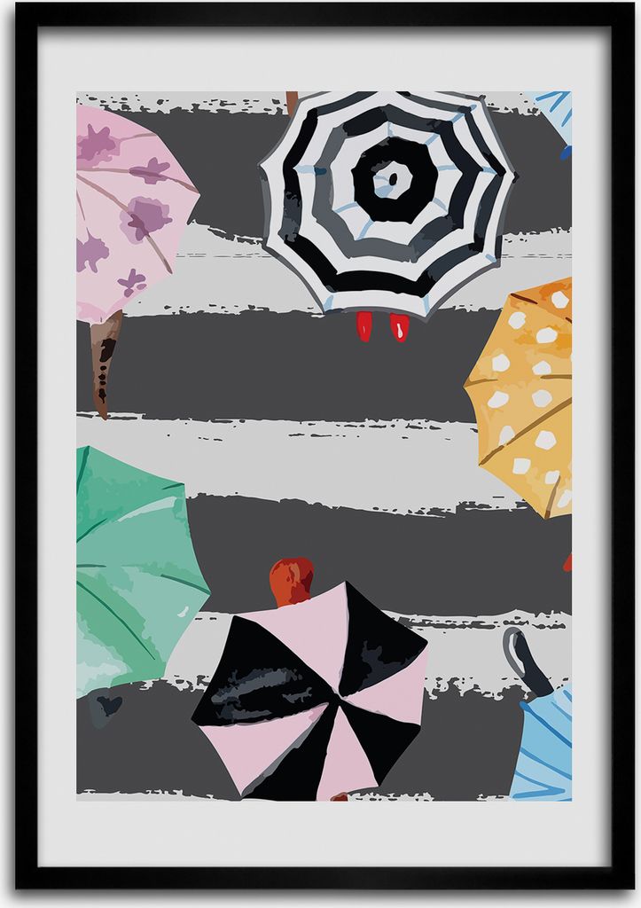 Bild - Bilderrahmen - Foto - 70 cm x 100 cm - MDF - Rahmen - Wandkunst - Bunte Regenschirme