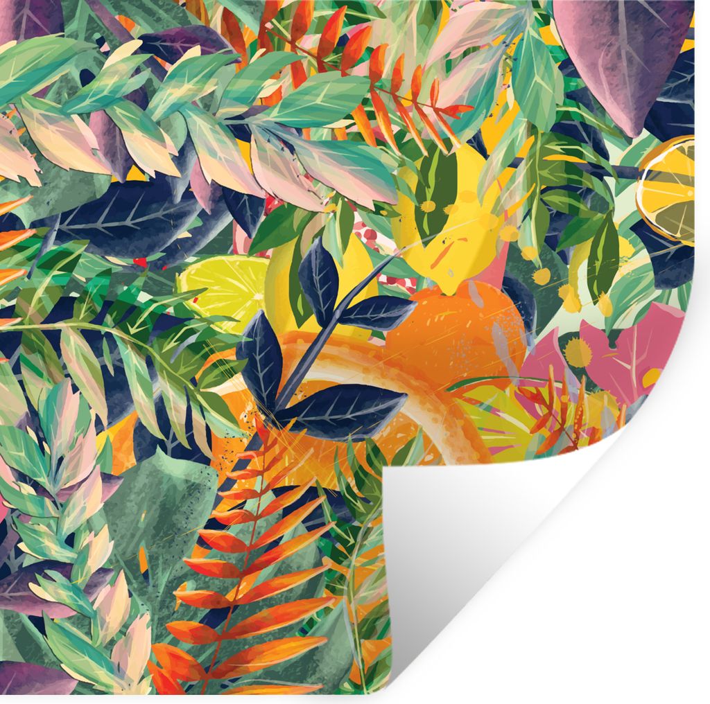 MuchoWow Wandtattoo Wandsticker Wandaufkleber Blumen - Dschungel - Tropisch 50x50 cm Selbstklebend und Repositionierbar - Selbstklebend - Fototap...