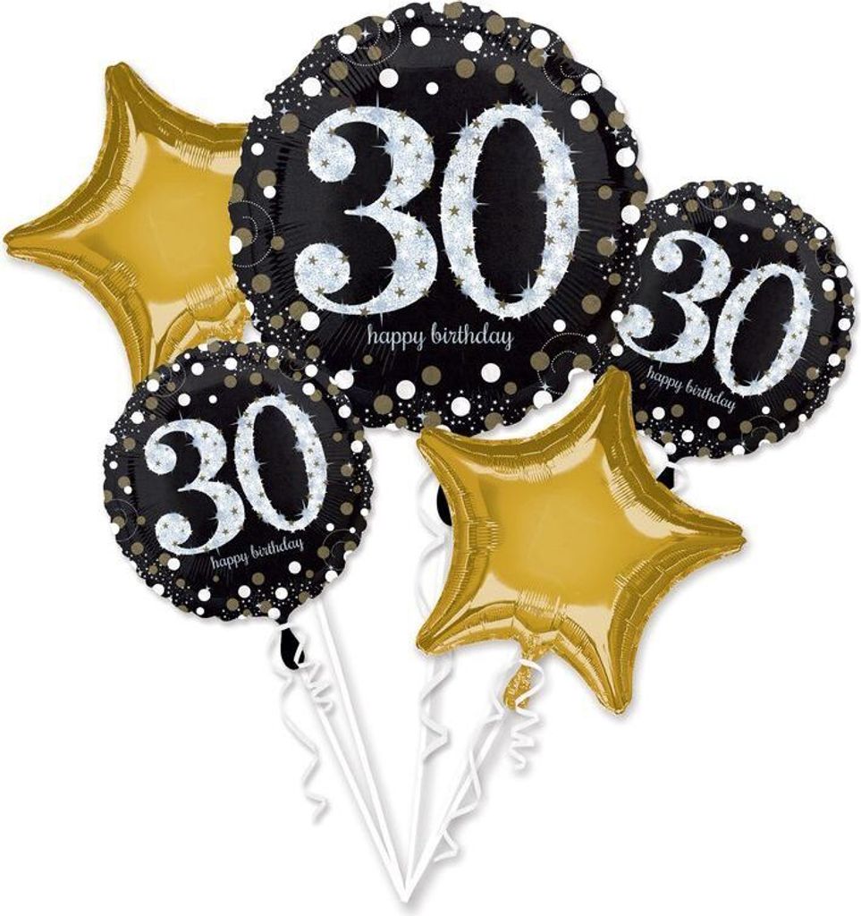 Folieballonnen: Boeket Sparkling Birthday 30 jaar - 5 stuks
