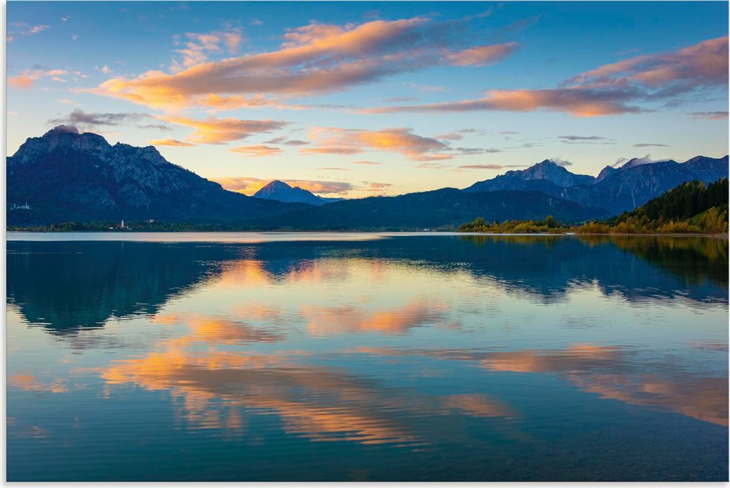 ARTland Wandbild Alu für Innen & Outdoor Morgen am Forggensee Größe: 90x60 cm