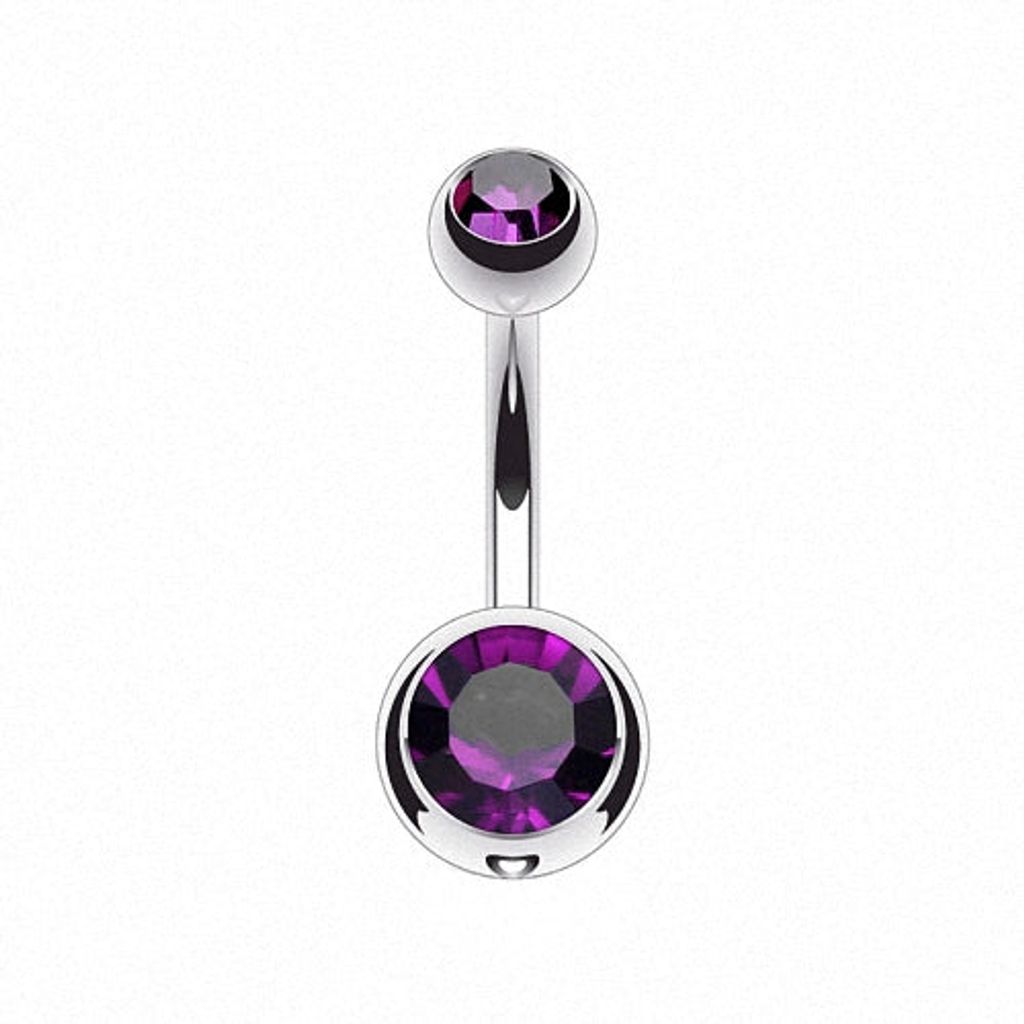 Taffstyle Bauchnabelpiercing Bauchnabelpiercing Banane Stecker Titan G23 mit Doppelkristall, Lila / 8mm / 6mm x 4mm