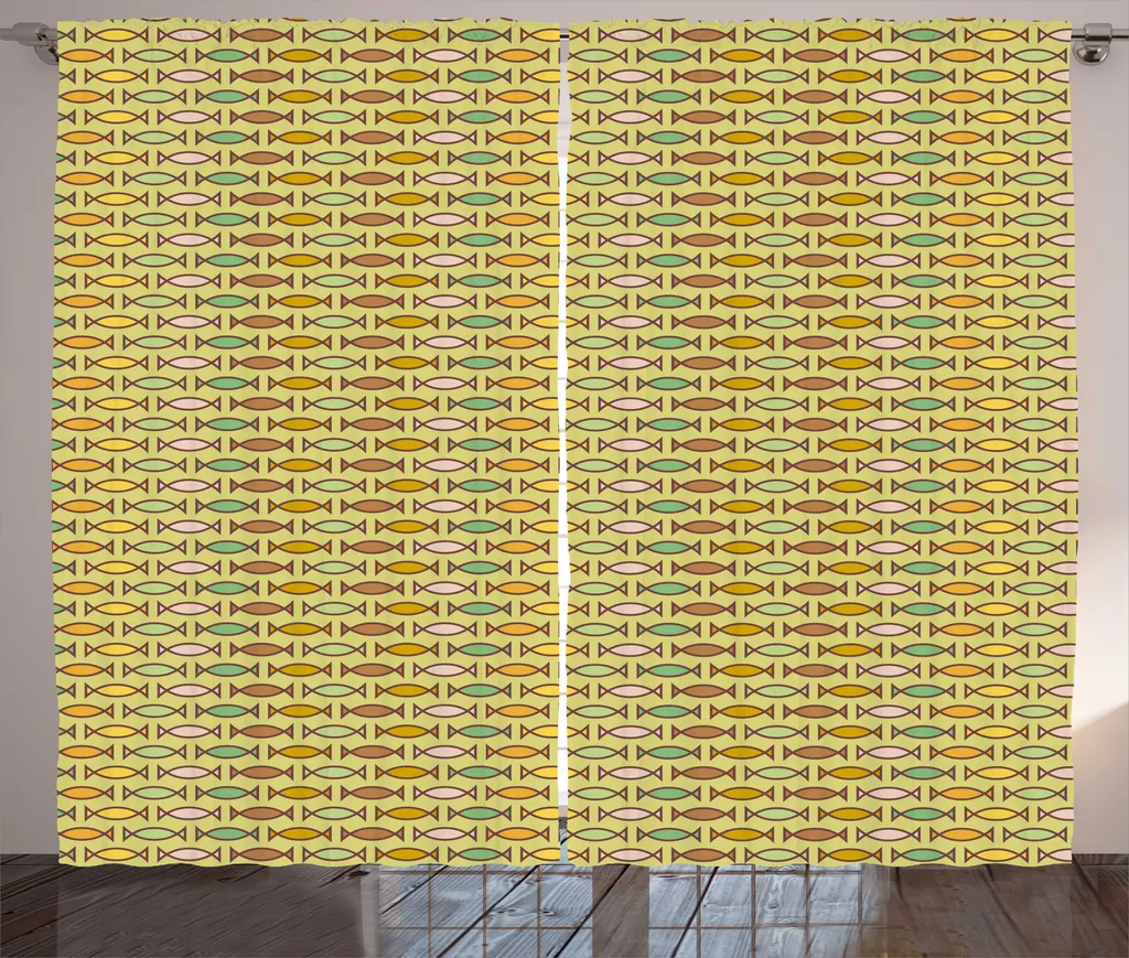 Rideau pour Chambre à Coucher Style Rustique Vert et Poisson 225cm