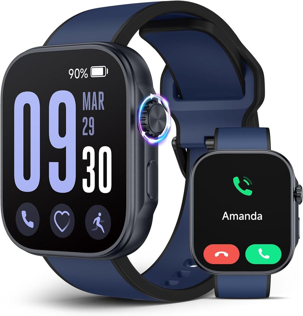 SOUYIE Smartwatch Damen Herren 1.99 Inch AMOLED Display mit Telefonfunktion 3ATM wasserdicht Fitnessuhr Herzfrequenz Blutdruck SpO2 Schlafmonitor
