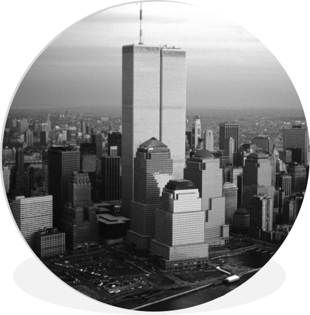 MuchoWow Rundes Wandbild - Runde Bilder World Trade Center - Stadt - Schwarz - Weiß Ø 90 cm Kreis Wanddekoration Kunststoff - Wandkreis - Wands...
