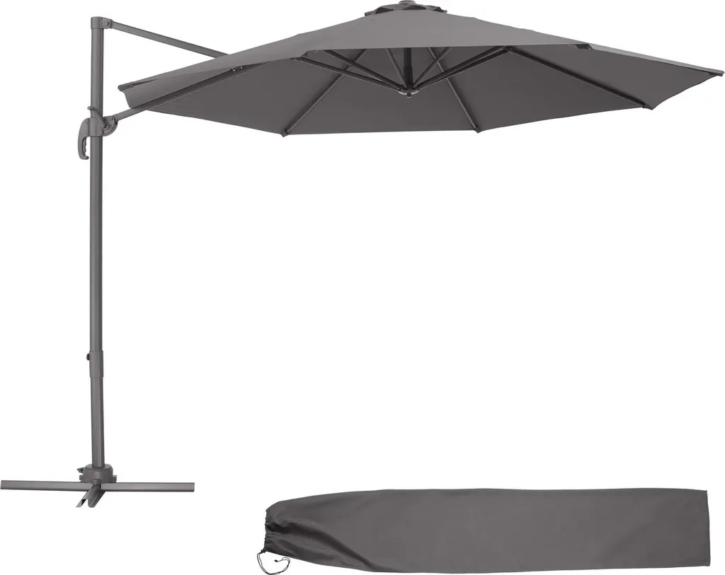 Parasol DARIA 300 cm gris avec structure déportée et housse résistante