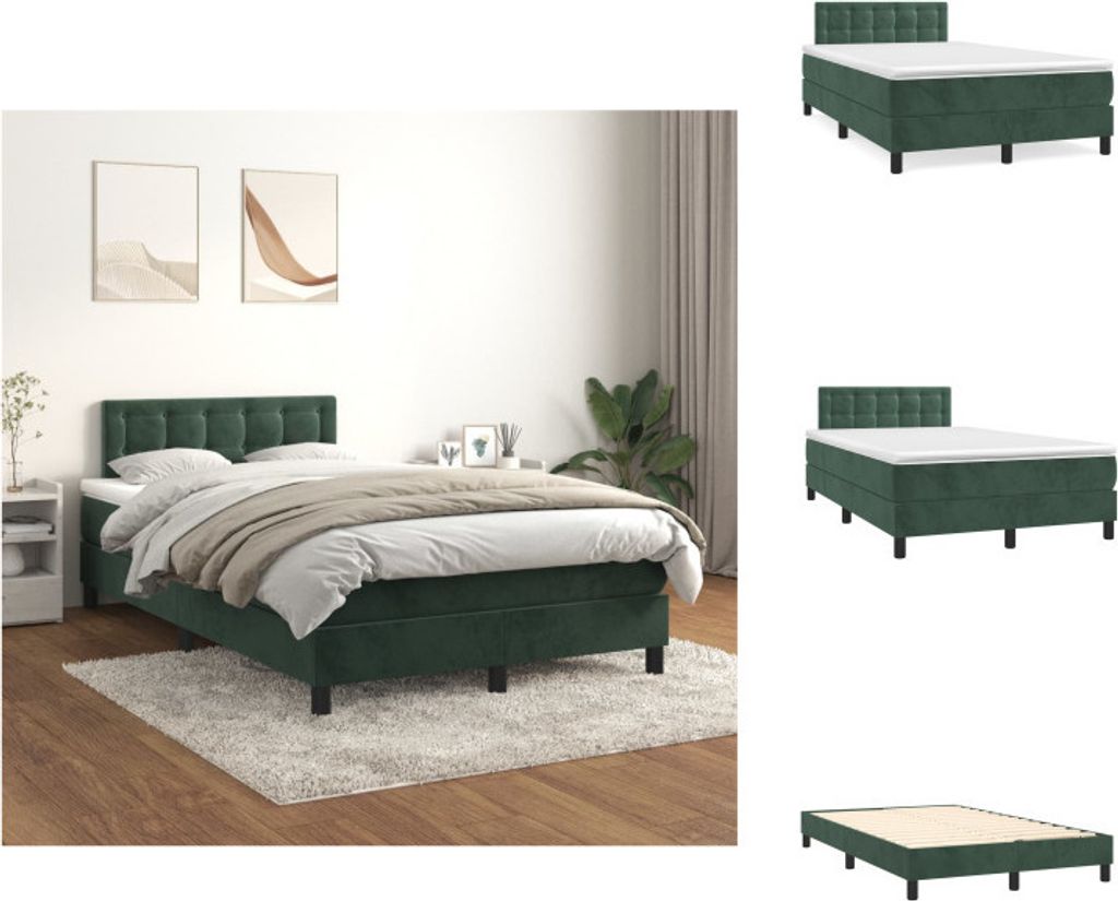 vidaXL Boxspringbett mit Matratze Dunkelgrün 120x200 cm Samt - Betten & Bettgestelle