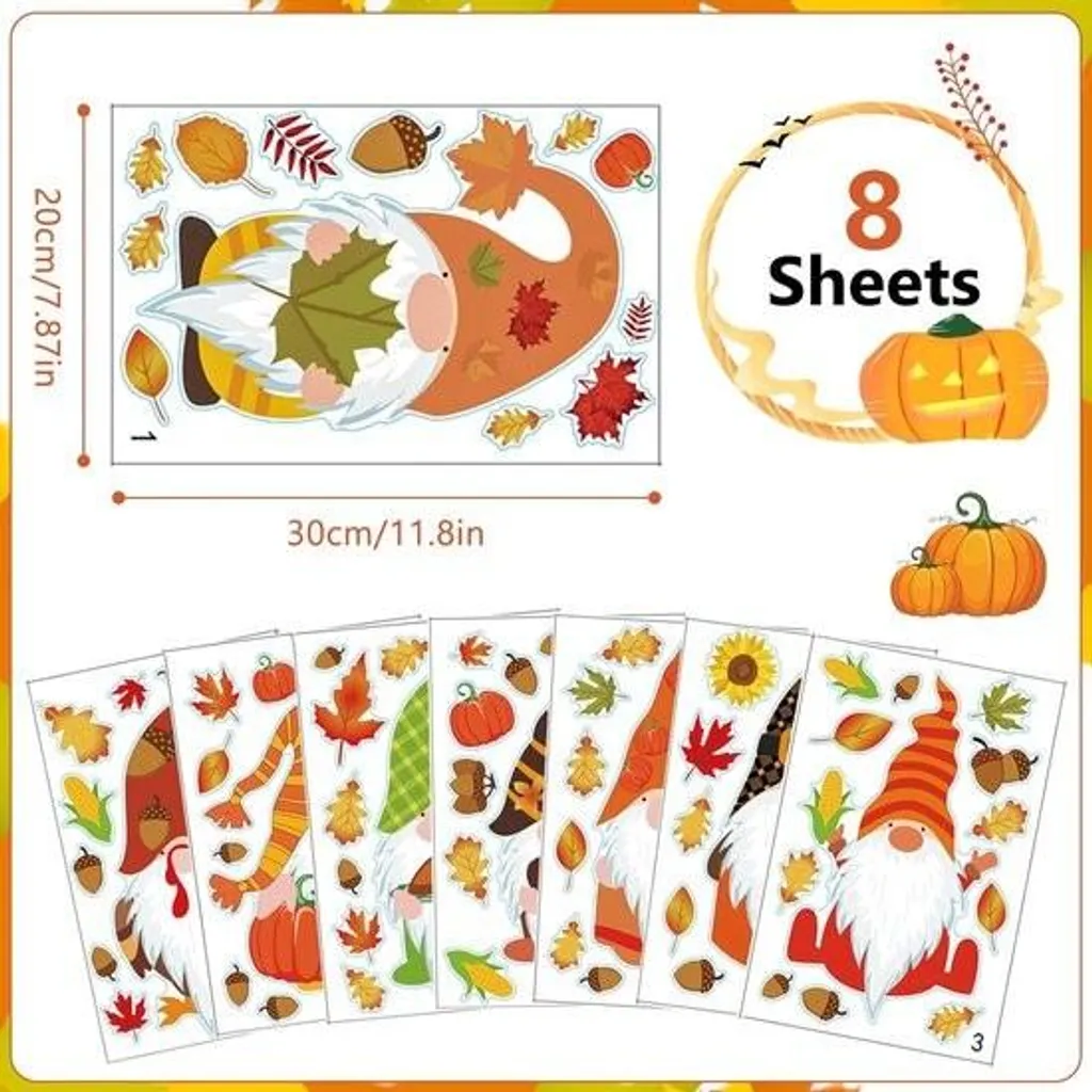 Décoration Fête des Récoltes pour Fenêtres, Stickers Automne Lot de 8
