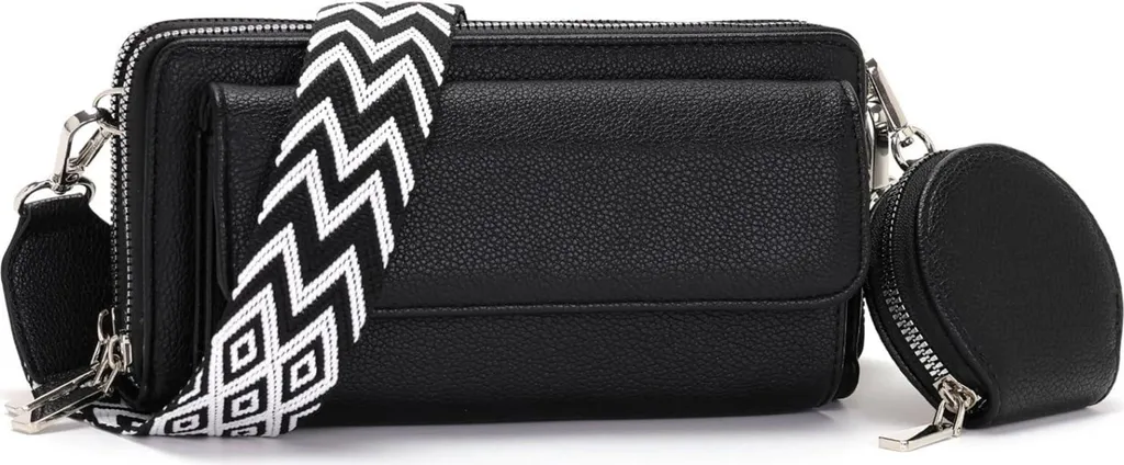 Étui de Portable Femme avec Bandoulière Réglable Noir Format Compact