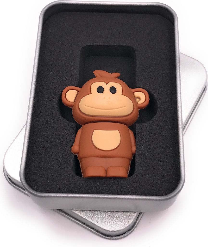 Onwomania Affe stehend Äffchen süß braun Tier USB Stick in Alu Geschenkbox 64 GB USB 3.0