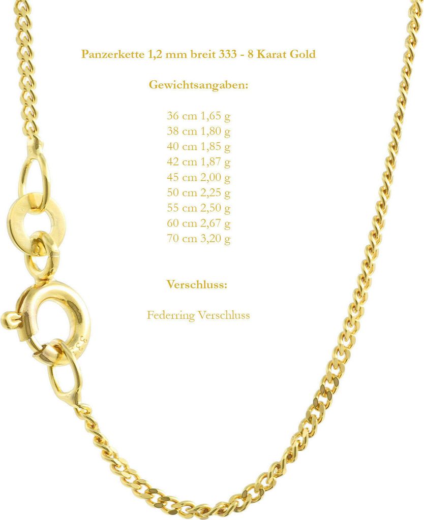 Goldkette Panzerkette Länge 42cm - Breite 1,2mm - 333-8 Produktbild 