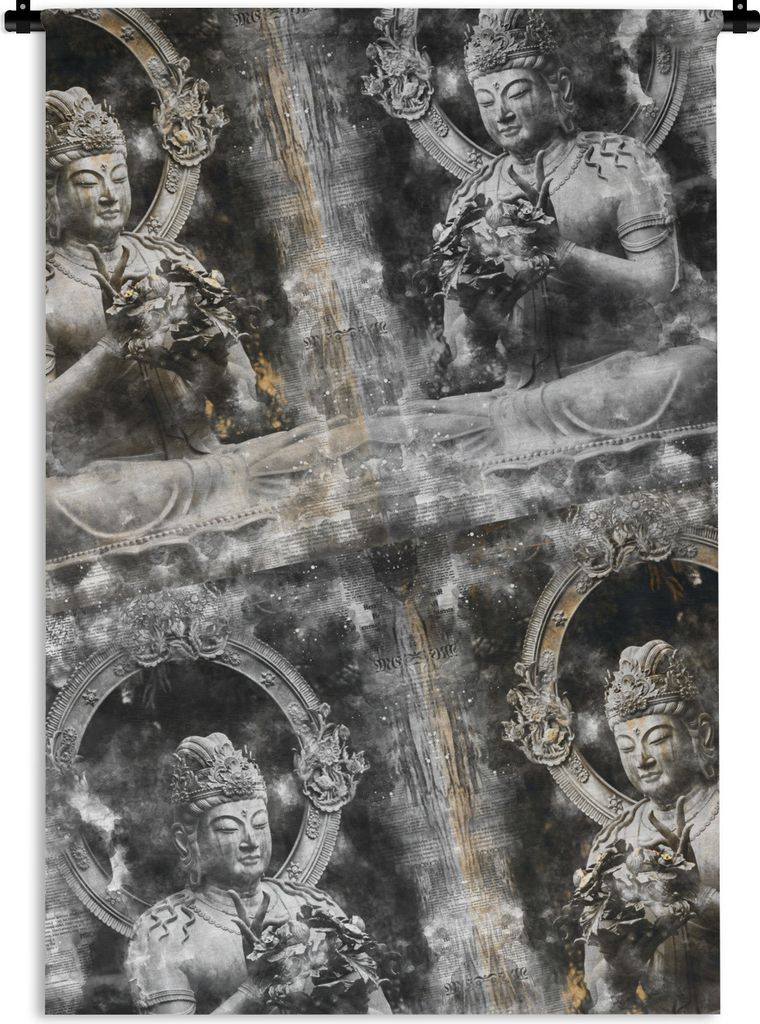 MuchoWow Wandteppich Wandbehang Buddha - Silber - Rauch 60x90 cm Tapisserie Dekoration Wandtuch - Foto-Teppich - Abwaschbar