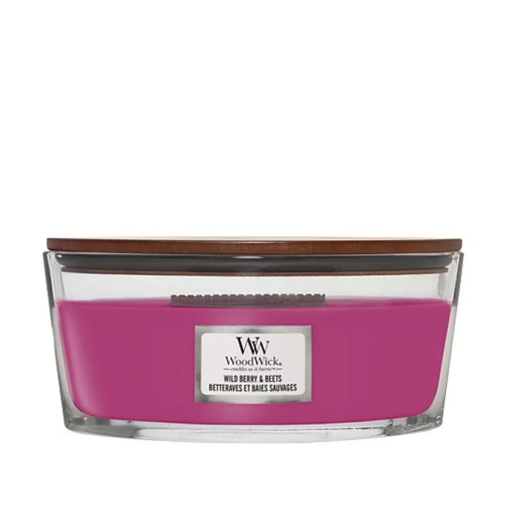 Bougie Woodwick Mèche en Bois Crépitante Senteur Baies et Betteraves