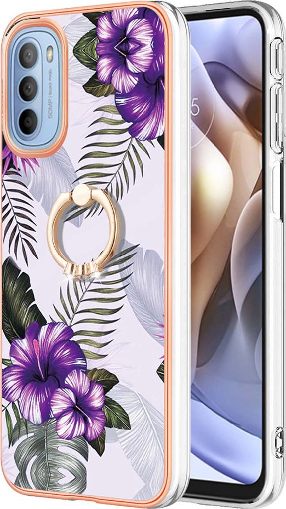 Hülle für Motorola Moto G31 / G41 Muster TPU Silikon Stoßdämpfer Bumper Schutzhülle mit Ring Ständer Lila