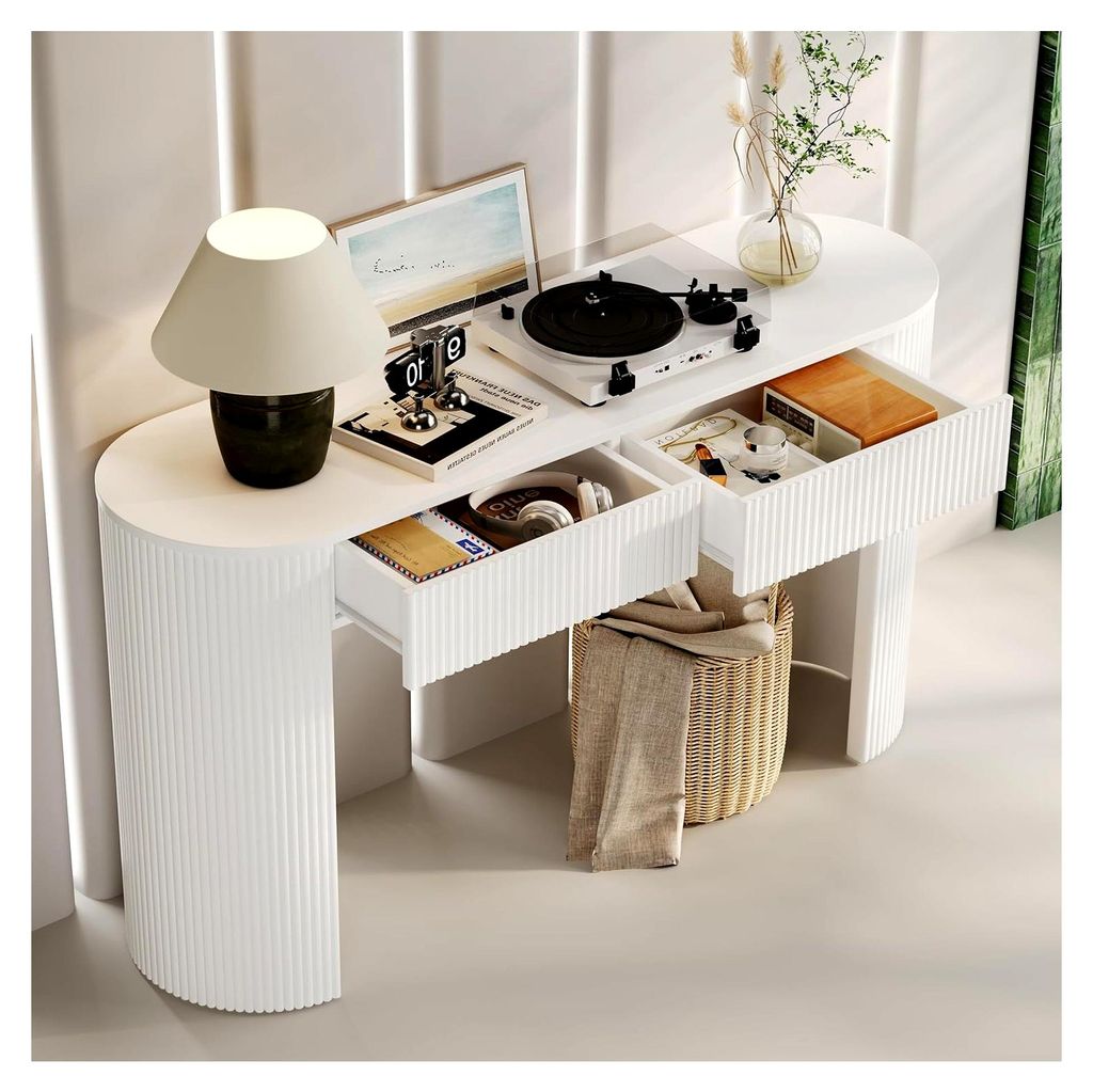 Konsolentisch mit Schubladen für den Eingangsbereich, Sideboard mit geschwungener Front und verstellbaren Füßen, schmaler Konsolentisch für Die...