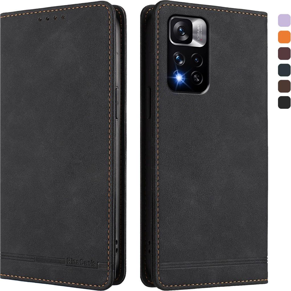 Hülle für Xiaomi Redmi Note 11 Pro+ 5G, Retro Kunstleder Ständer Klapphülle mit Kartenfächer und Magnetische Schwarz